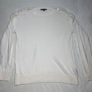 Jeanne Pierre Sweater Sz‎ M Cream Cashmere Infused Long Sleeve Button Shoulder
